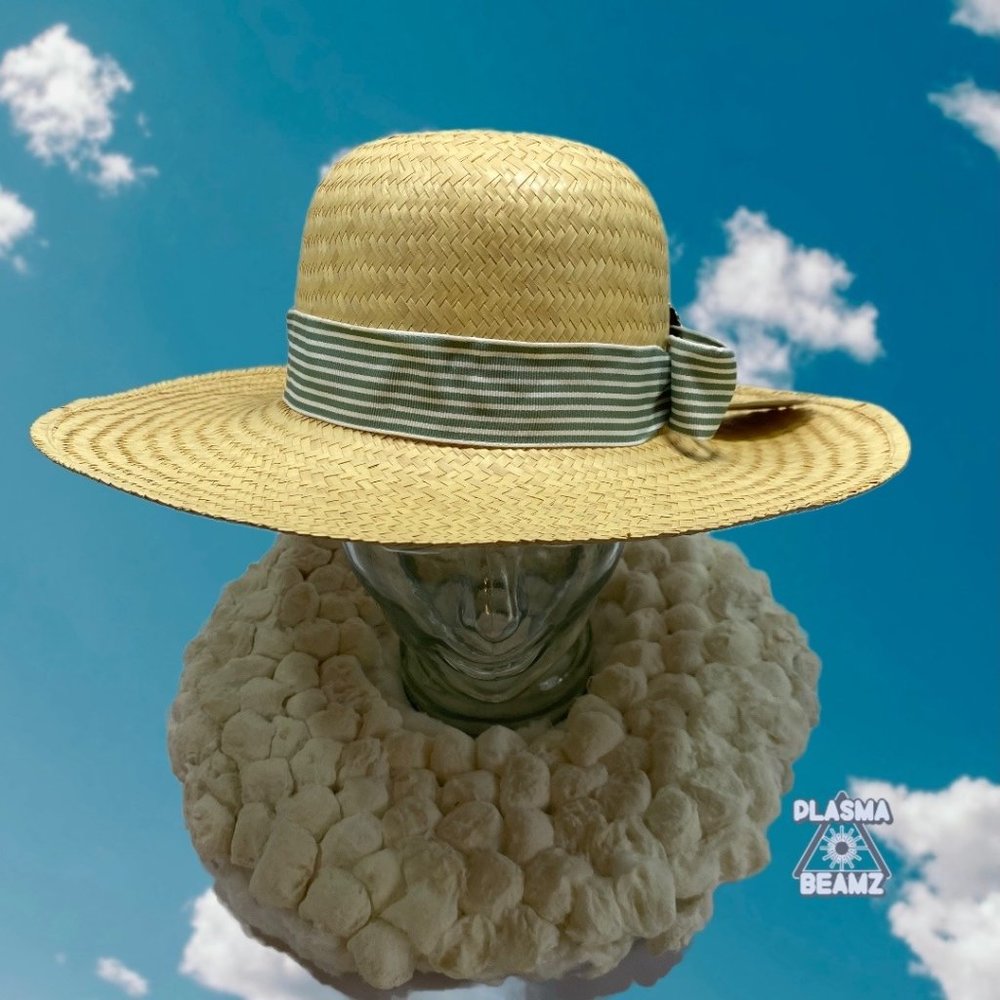 Handmade Straw Panama Hat with Green Stripe Grosgrain Ribbon Detail - Picture 6 of 11